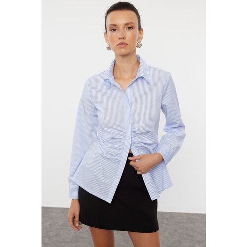 Trendyol Blue Striped Gather Detailed Fitted Waist Shirt Cijene