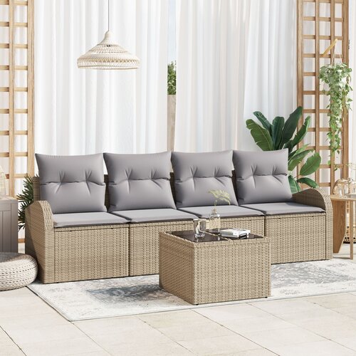 VidaXL set vrtnih sofa od 5 dijelova s jastucima Bež Poly Ratan Slike