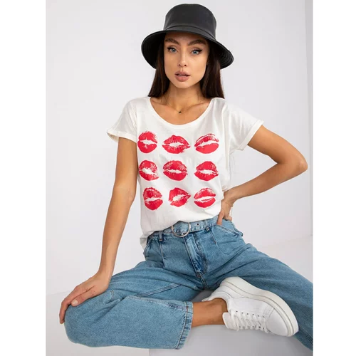 Fashion Hunters Beige women's t-shirt with Malvin print