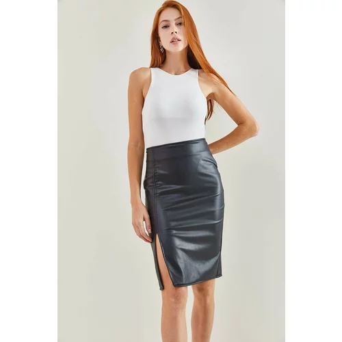 Bianco Lucci Women's Leatherette Pencil Zippered Skirt 1725