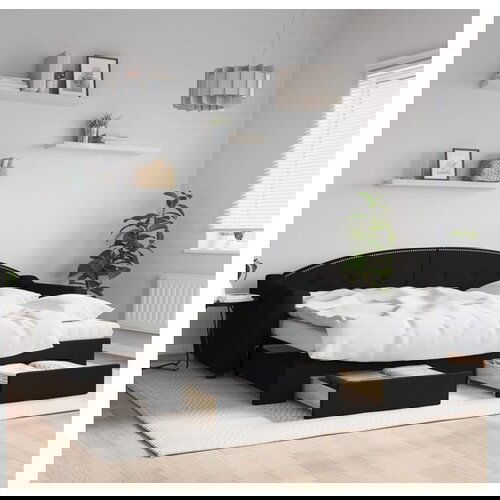 vidaXL Dnevni krevet na razvlačenje s ladicama crni 90x200 cm tkanina Cene