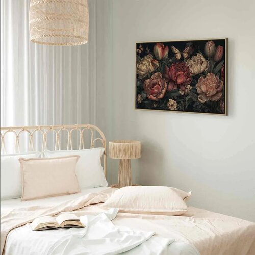  Slika - Flowers on a turquoise background 120x80 U prirodnom drvenom okviru Cene