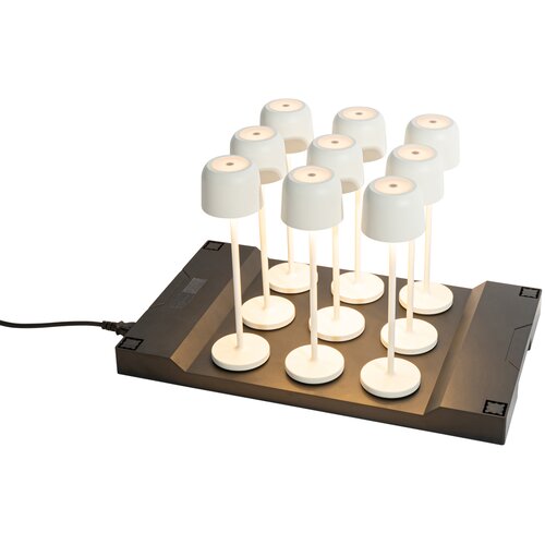 QAZQA Set van 9 tafellampen off-white oplaadbaar incl. laadstation - Raika Cene