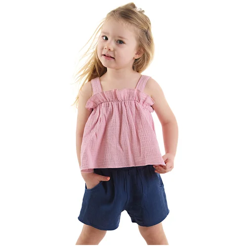 Denokids Baby Girl Kid Pink Summer Muslin Strap Blouse Shorts Set