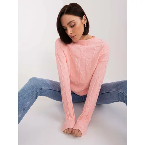 Fashion Hunters Light pink cable knit sweater with a round neckline