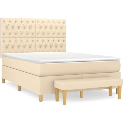 VidaXL Krevet s oprugama i madracem krem 140 x 190 cm od tkanine Slike