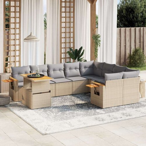 VidaXL 10-dijelni set vrtnih sofa s jastucima bež od poliratana Slike