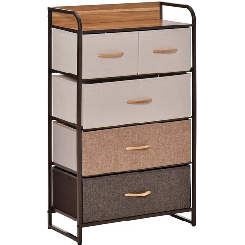 HOMCOM zložljivi regal s petimi predali iz blaga in mdf, pohi&amp;scaron;tvo za dnevno sobo, 58x29x99cm, večbarvno, (20745494) Slike
