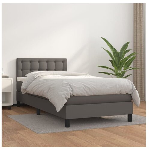  Box spring postelja z vzmetnico siv 100x200 cm umetno usnje Cene