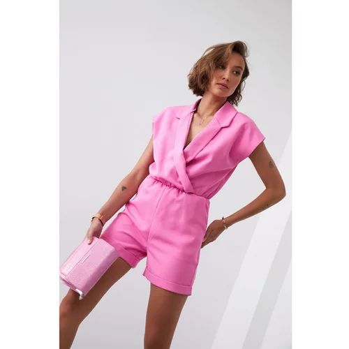 FASARDI Elegant jumpsuit with a pink envelope neckline