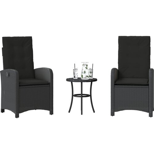 vidaXL 3-dijelni bistro set s jastucima crni od poliratana Cene