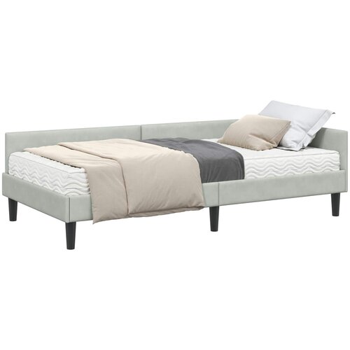  Kutni krevetni okvir s madracem 2 kom. Svjetlosiva 90 x 200 cm Slike