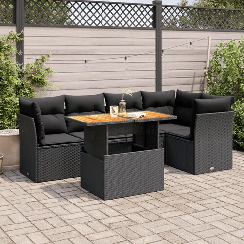 VidaXL 6-dijelni set vrtnih sofa s jastucima crni od poliratana Slike