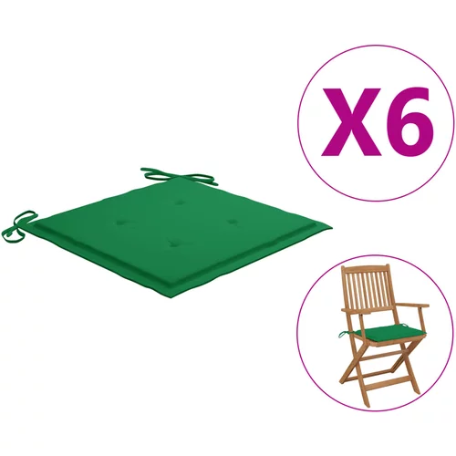 vidaXL Blazine za vrtne stole 6 kosov zelene 40x40x3 cm blago