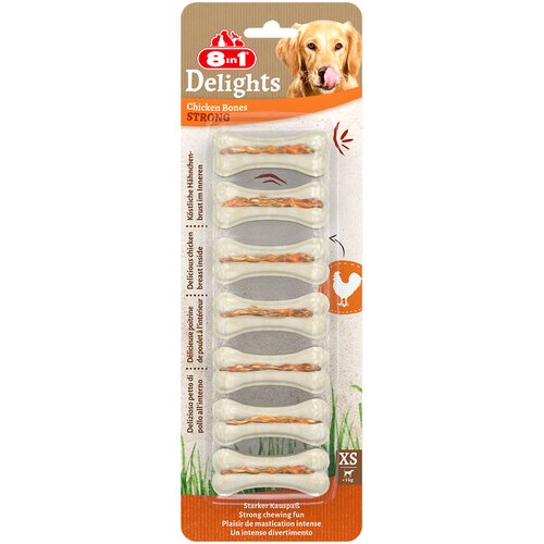  2 + 1 gratis! 3 x 8in1 pasji pribolj&scaron;ki - Delights Strong žvečilne kosti pi&scaron;čanec: XS, 3 x 140 g (21 kosov) Cijene