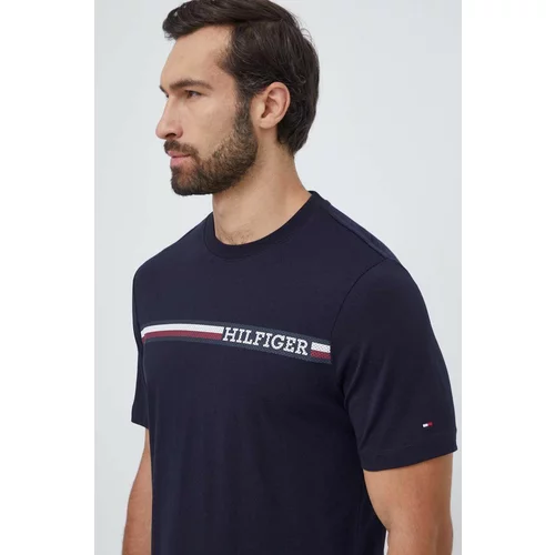 Tommy Hilfiger Pamučna majica za muškarce, boja: tamno plava, s tiskom