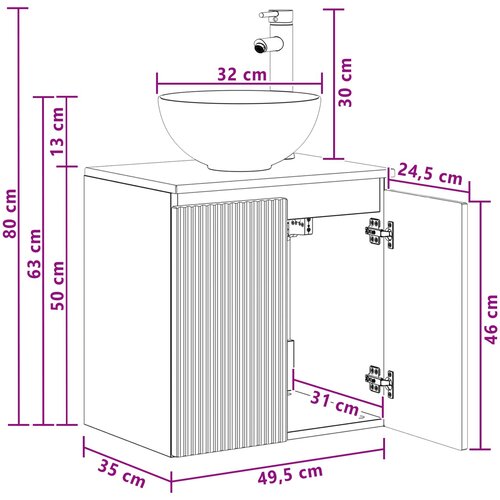  Umivaonik s policom Crna 49,5 x 35 x 63 cm Konstruirano drvo Slike