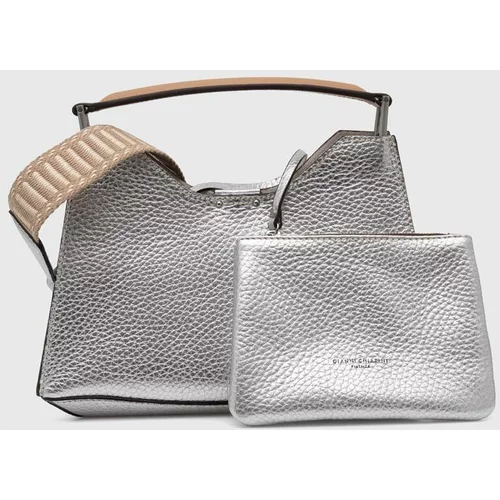 Gianni Chiarini Usnjena torbica srebrna barva