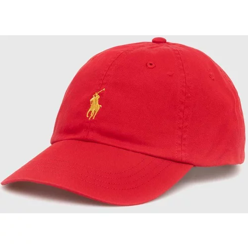 Polo Ralph Lauren Bombažna bejzbolska kapa rdeča barva