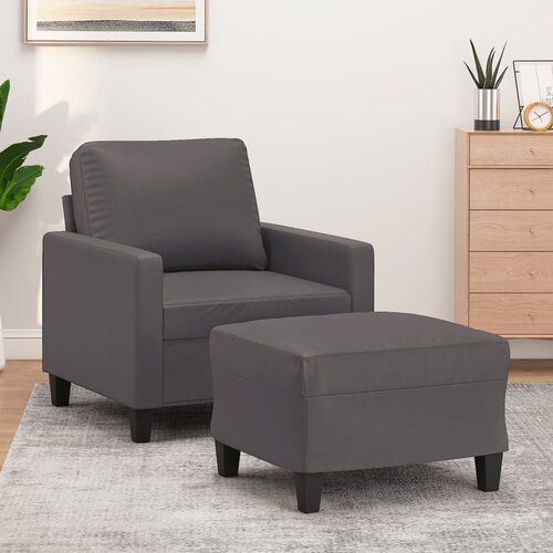  The Living Store Fotelj s stolčkom za noge siv 60 cm umetno usnje - Kavč S Stolčkom Za Noge, (21485132) Cene