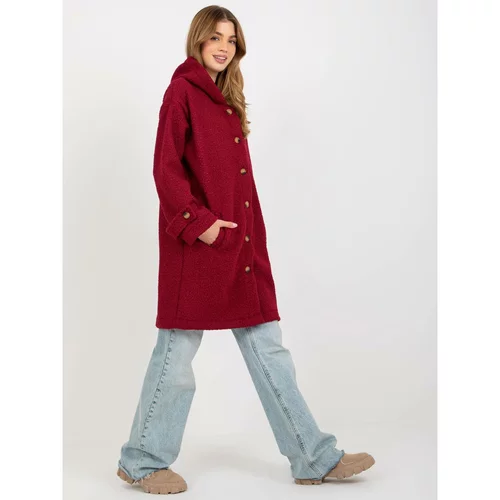Fashion Hunters Women's maroon plush coat with a hood