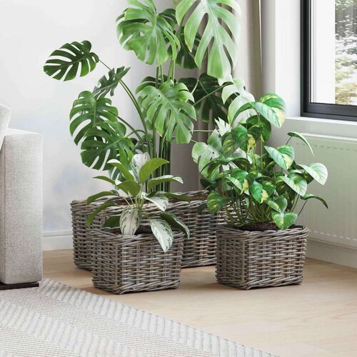  Saksija košarica s pohranom 3 pcs Siva Kubu Ratan - Siva Cene