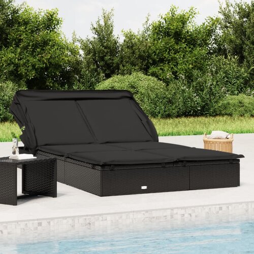 vidaXL Vrtna postelja za 2 osebi s streho črna 213x118x97 cm PE ratan Cene