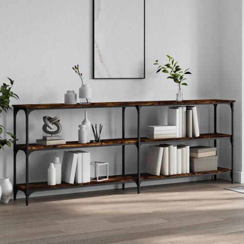 VidaXL Konzolna mizica dimljen hrast 200x29x75 cm inženirski les Slike