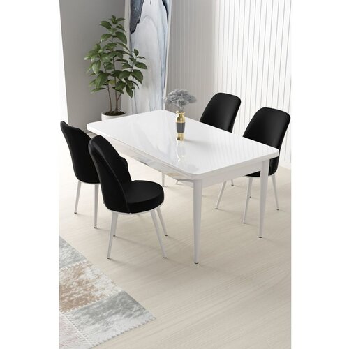 Hanah home nil - white, black whiteblack dining table & chairs set (5 pieces) Cene