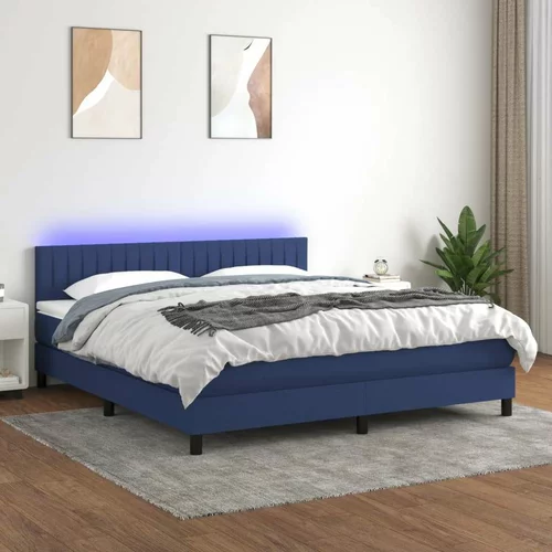  Box spring postelja z vzmetnico LED modra 180x200 cm blago, (20790761)