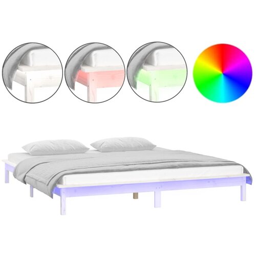 Maison Chic LED Posteljni okvir - Dvoposteljna postelja - Zakonska postelja bel 135x190 cm trden les, (21692590) Slike
