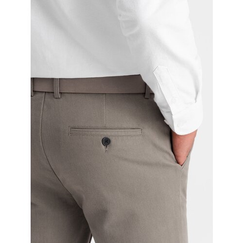Ombre Classic men's chino pants with fine texture - dark beige Cene
