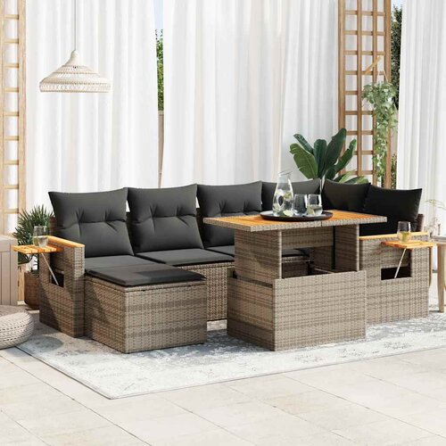 VidaXL 7-dijelni set vrtnih sofa poliratan i bagrem s jastucima sivi Slike
