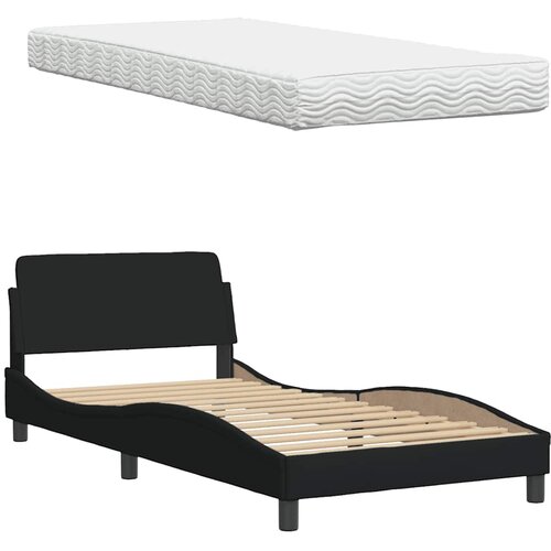  Krevet s madracem Hanko crni 100 x 200 cm od tkanine Slike