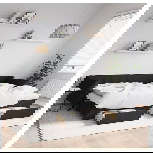 vidaXL Dnevni krevet na razvlačenje s ladicama crni 100x200 cm tkanina Cijene