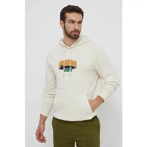 Puma Bombažen pulover moški, bež barva, s kapuco, 624396