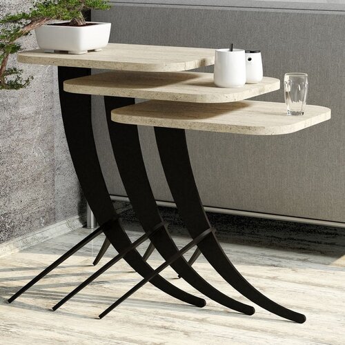 Hanah home Pion set stolića za kavu s 3 komada, 35x60 cm, 3 dijela, krem ​​boja Cene