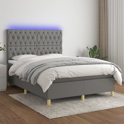 VidaXL Krevet box spring s madracem LED tamnosivi 140x190 cm tkanina Slike