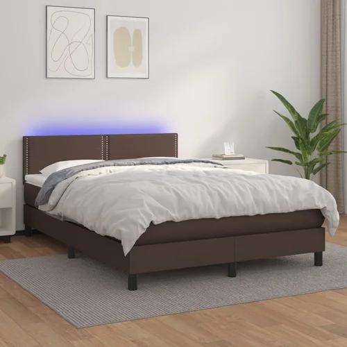  Krevet box spring s madracem LED smeđi 140x190 cm umjetna koža