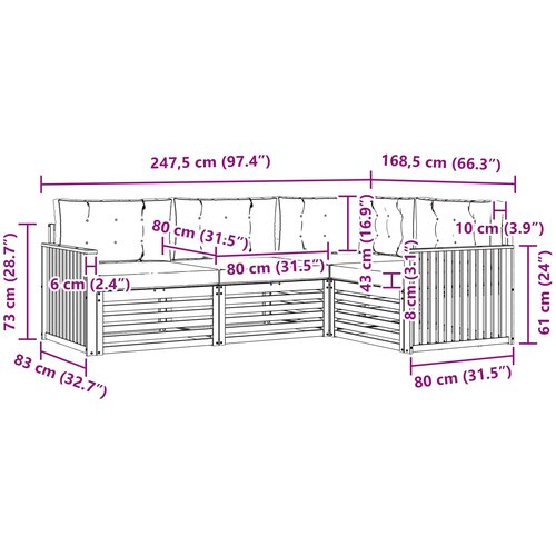  Set vanjskih sofa 4 kom. Prirodna i krem Slike