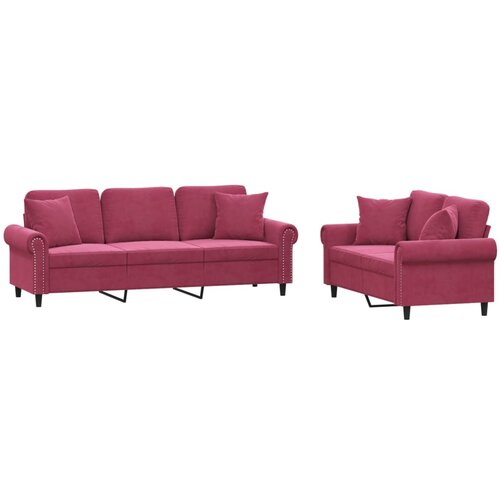 vidaXL 2-dijelni set sofa s jastucima crvena boja vina baršunasti Cene