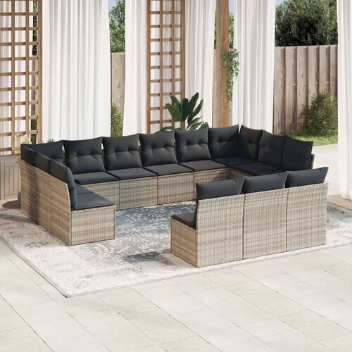 vidaXL 13-dijelni set vrtnih sofa poliratan s jastucima svijetlosivi Cijene