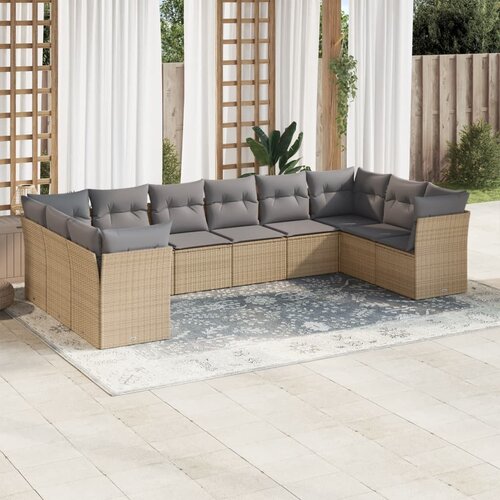  10-dijelni set vrtnih sofa s jastucima bež od poliratana 62 x 62 x 69 cm Cene
