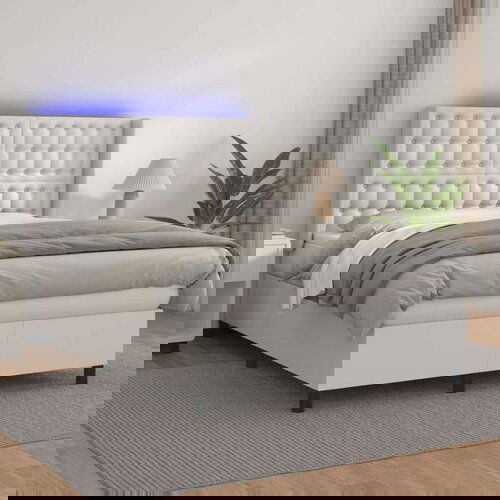  Box spring postelja z vzmetnico LED bela 140x200cm umetno usnje, (20895107) Slike
