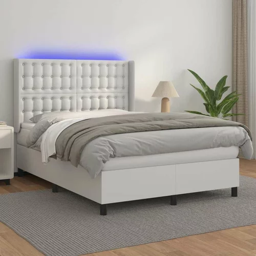  Box spring postelja z vzmetnico LED bela 140x200cm umetno usnje, (20895107)