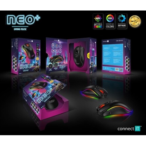 Connect IT CMO-3591-BK - LED RGB žični gejmerski mi&amp;scaron; 500-7200 DPI crna Slike