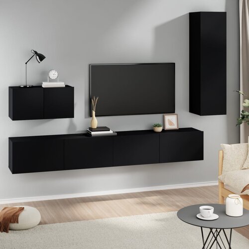 The Living Store Komplet TV omaric 4-delni črn inženirski les - Komplet TV Omaric, (21427951) Cene
