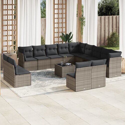 VidaXL 14-dijelni set vrtnih sofa od poliratana s jastucima sivi Slike