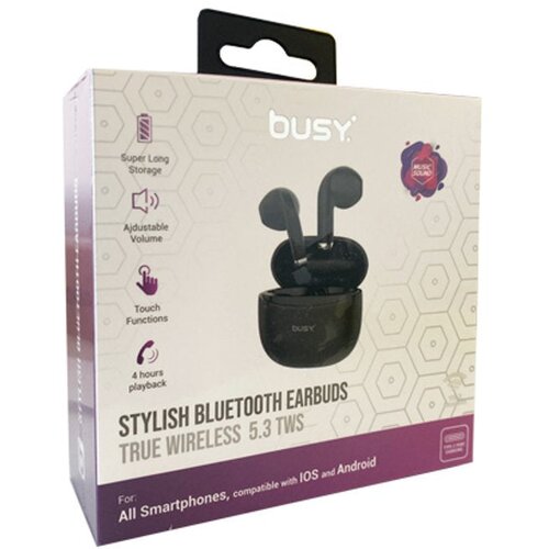 Busy Bluetooth Earbuds 5.3 TWS crne Slike