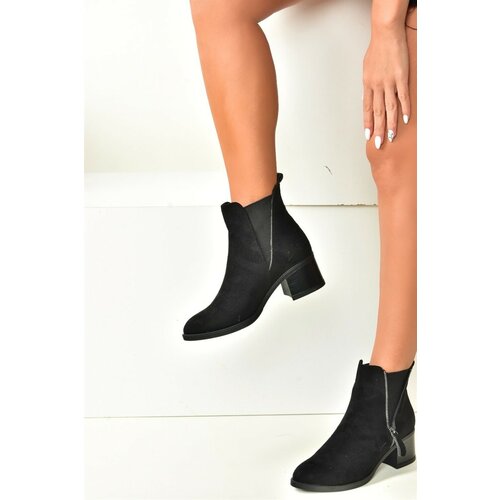 Fox Shoes Women's Black Suede Low Heeled Daily Boots Cene
